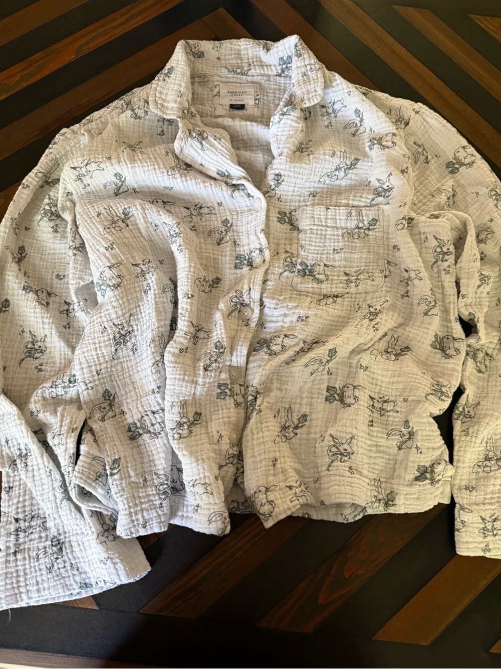 American Eagle Rabbit Cotton Gauze Pajama Button up Top